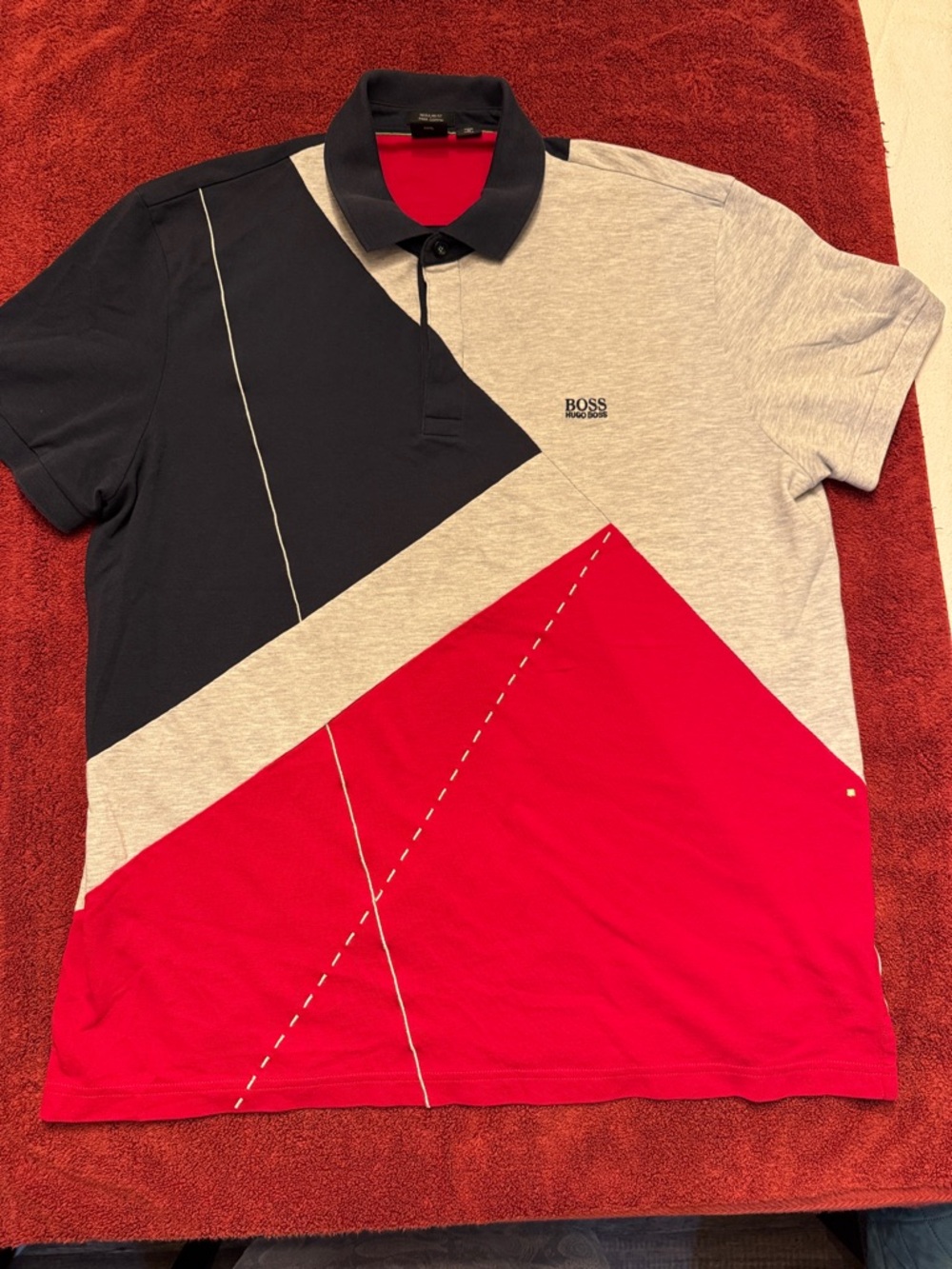 Boss Colorblock Polo in Navy, Light Gray & Red